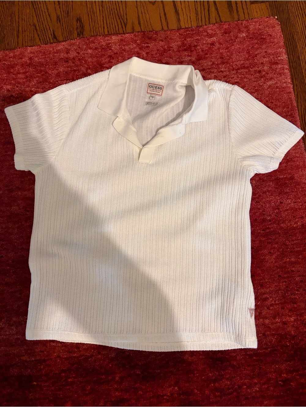 GUESS White Knit Polo Top
